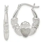 Sterling Silver Polished & Laser Cut Claddagh Hoop Earrings