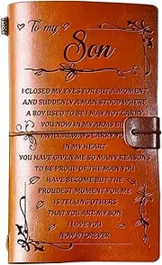 SUEHHYY Son Gifts from Mom Dad, to My Son Leather Travel Journal 140 Pages Presents, Christmas Birthday Graduation Wedding Day Fathers Day Valentines Day Gifts for Son Adult from Mother Father