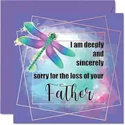 Sympathy Cards - Sorry For The Loss Of Your Father - Sorry Mourning Bereavement Cards for Adults, 145mm x 145mm Condolences Thinking of You Card, Dragonfly Sympathy Greeting Cards