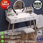 Queen Large Dresser Table with Mirror, Stool and Storage Drawers Set White