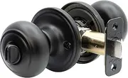 Copper Creek Matte Black Door Knobs - Round Colonial Knob with Privacy Locking Function for Home Improvement, 1 Pack - Fits All Standard Doors - Locking Door Knob for Bedroom and Bathroom Use