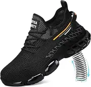 [TANIELD] Steel Toe Shoes for Men Lightweight Work Shoes Safety Shoes Air Cushioned Steel Toe Sneakers Indestructible Steel Tennis Toe Shoes Construction Industrial Work Safety Sneakers