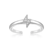 925 Sterling Silver Lighting Bolt Adjustable Toe Ring With Natural Diamond