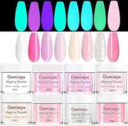 OUMISAYA Glow in the Dark Dip Powder Nail Kit 8 Colors Starter Set Clear Pink White French Nail Collection (Dip Liquid Set Not Included)