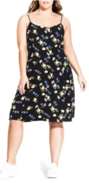 City Chic Plus Sleeveless Floral Button-Front Dress - Summer Bud - M/18