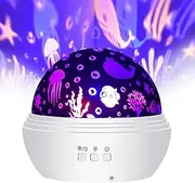 SlowTon Starry Night Light Projector, LED Lamp Star Moon Projector Rotating Night Light Sleep Soother for Baby Kids Bedroom Decoration Ideal Gift with Ocean Undersea Projection Film 8 Colors Mode