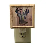 Deer Silhouette Faux Wood Frame Night Light Plug in 6.25 Inch