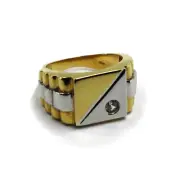 Ring IN Yellow and White Gold, 18K, Man Woman, With Square Central Cubic Zircon