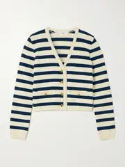 [FRAME] FRAME - The Harbor Striped Cotton-blend Cardigan - Cream - x large x large Cream