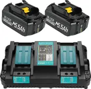 Compatible 2 x 18V 5.5Ah BL1850 Batteries + 6A DC18RD Dual Port Charger Compatible with Makita Battery 14.4V-18V BL1850 BL1830 BL1860 BL1840 and DC18R