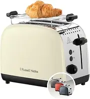 [Russell Hobbs] Toaster Two Slices, Colors Plus Stainless Steel Cream, Extra Wide Bread Trays, Including Heating Grate, 6 Roasting Settings, Lift & Watch Function, 1600W, 26551-56
