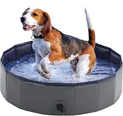 Dog Pool, Kiddie Pool Hard Plastic Foldable for Dogs Cats and Kids (31.5inch.D x 8.5inch.H, Grey)