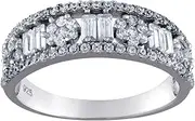 [JewelryWeb] 925 Sterling Silver Womens CZ Simulated Diamond Fashion Floral Wedding Band Ring 6x4.5mm-Wedding-Band for Women and Men