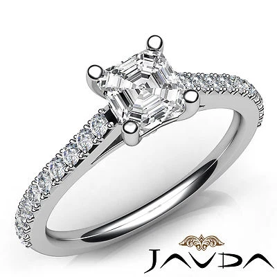 Cathedral Split Prong Setting Asscher Diamond Engagement Ring GIA F VVS2 1.01Ct