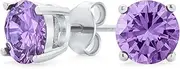 [Bling Jewelry] Round Cubic Zirconia Brilliant Cut Solitaire AAA CZ Stud Earrings For Women Sterling Silver Birth Month Colors 7MM