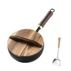 Wok Pan Easy to Clean Cooking Pan with Wooden Lid Non Coated Stir Fry Pan