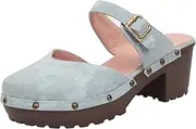 [GETMOREBEAUTY] Women's Chunky Heels Mules Clogs Slip-on Buckle Closed Toe Classic Rivet Platform Clogs Shoes