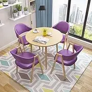 Nordic Simple Reception Chair Business Meeting Guest Table and Chair Office Leisure Small Round Table 1 Table 4 Chairs,Purple
