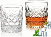 Crystal Whiskey Glasses, Set of 2 in Gift Box for Fatherday, Anniversary,10oz Old Fashioned Rocks Barware for Drinking Scotch Bourbon Whisky Cocktail (Bohemian Style)