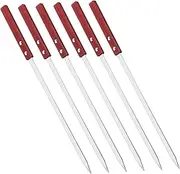 HANABASS 6 Pack Large Stainless Steel BBQ Skewers Flat Grill Skewers for Meat Veggies Wooden Handles