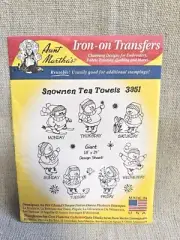 Aunt Martha's 3951 Snowmen Tea Towels Weekdays Embroidery Transfer Pattern