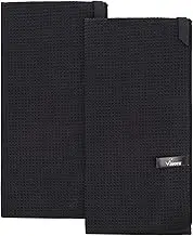 VIVOTE Microfibre Tea Towel Super Tea Towels Black Absorbent Lint Free Waffle Construction Large Kitchen Towel 50 x 70 cm Pack of 2 Black