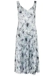 Vince Floral-print Plissé Satin Midi Dress - Blue - XL (UK16 / XL) XL (UK16 / XL)
