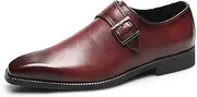 [XOEKD] Mens Retro Comfort Slip On Monk Buckle Loafers Pointed-Toe Low Heel Polishing Leather Formal Tuxedo Shoes Fashion Business Dress Oxford Shoes