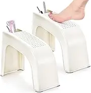 2 Pack Shower Foot Mats, Shower Foot Stool, Plastic Pedicure Foot Stool, Bathroom Non-Slip Small Pedicure Stool Foot Stand for Shaving Legs, Bathing, Manicure (Beige)