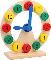 Kisangel 1Pc Wooden Number Clock for Cognitive Teaching Tool Educational for Learning Shapes and Numbers Safe and Design for Imagination Development