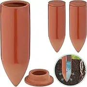 Relaxdays Clay Watering Spikes, Set of 3, 330ml, Irrigation Stakes for Houseplants & Balcony Pots, with Lid, Terracotta, Ceramics, 330 ml