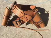 Leather Western Tooled Right and Dual side Holster Drop Loop Rig Sass Gun Belt