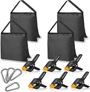 EMART Sandbags 4 Packs and Spring Clamps 6 Pcs, Heavy Duty Stage Film Weight Bags for Photographic Support Equipments, Light Stands Boom Arms Tripods, Picnic Table