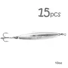15pcs 10oz Diamond Jig Chrome w/ Treble Hook 280g Silver Fish WOW! unpainted jig