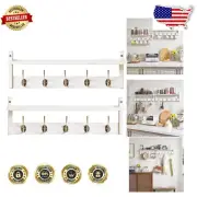 Modern 2 Pack Coat Hooks Wall Mount with Shelf - Versatile Storage Solution