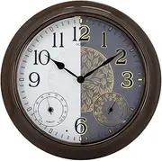OCEST 15 Inch Illuminated Indoor Outdoor Clocks Waterproof with Smart Sensor, Metal Large Wall Clock with Thermometer & Hygrometer for Garden Patio Pool Garage