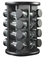 [The Cooks Collective] 16 Piece Spice Jar Set with Rotating Carousel Rack in Black