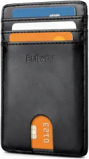 Buffway Mens Slim Wallet Minimalist Thin Front Pocket Leather Credit Card Holder