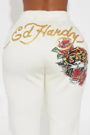 Ed Hardy Womens 3XL Ivory White Sweatpants NEW WITH TAGS Retro Tiger Jogger
