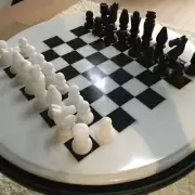 Marble White Round Chess Table Top, Personalized Chess Table Top For Home Decors