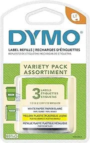 DYMO LetraTag Labeler Tape Variety Kit, 12mm x 4m, (Pack of 3)