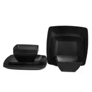 Melamine 12pcs Classic Square Dinnerware Set, Concise Plates and Pure Black
