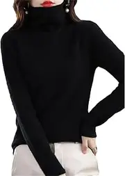 [Zadaos] Women's 100% Merino Wool Turtleneck Cashmere Sweater Casual Fashion Knitted Jumper Black S(4)