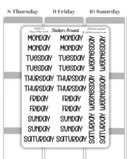 Black Days of the Week Script Planner Sticker, Journaling Stickers