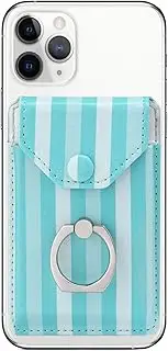 Yunce Cell Phone Card Holder RFID Ring Stand Stick on Wallet Card Holder for Back of Phone for iPhone Android and All Smartphones Adhesive Credit Card Holder for Cell Phone-Green Striped