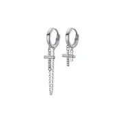 ANYCO Fashion Earrings Silver 925 Sterling Vintage Punk Cuban Link Chain Cross Pendant Huggie for Men Women CZ Zircon Jewelry