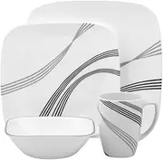 [CORELLE] Square Urban Arc 16-Piece Dinnerware Set, Service for 4