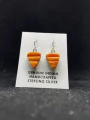 Navajo raised Inlay orange Spiny Oyster shell Sterling silver Earrings