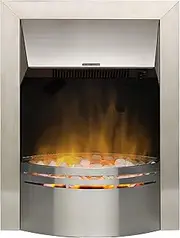 Dimplex Dakota Optiflame Inset Electric Fire, Modern Brushed Stainless Steel Electric Flame Effect Fire, White Pebble Fuel Bed, 2kW Adjustable Fan Heater with Thermostat, Inset Depth 7cm