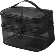 [Paowsietiviity] Double Layer Toiletry Bag Handbag for Essential Oil Manicure Sets Toiletries Black